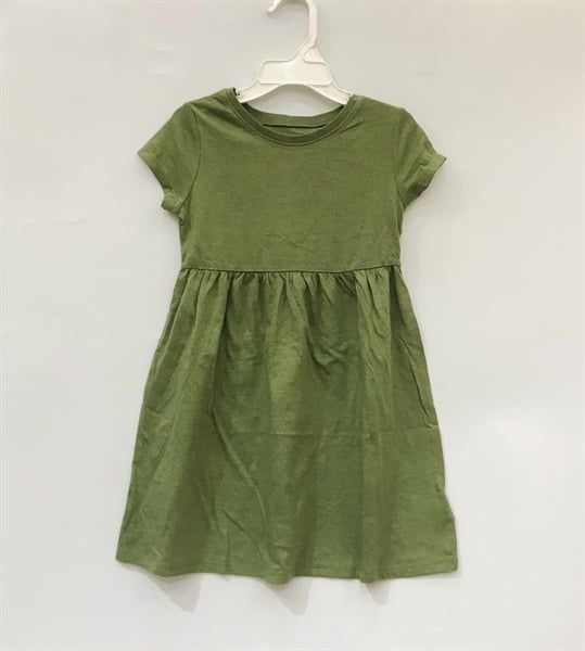  Đầm thun 0LDN4VY xanh rêu bé gái 