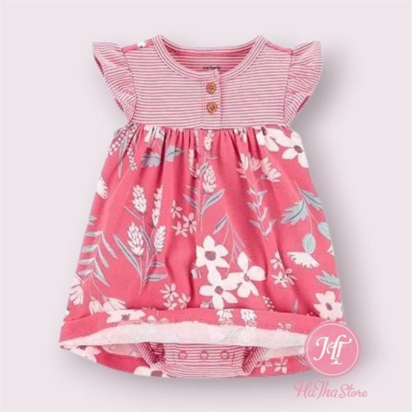  Body váy C4RTER hồng sọc hoa bé gái 