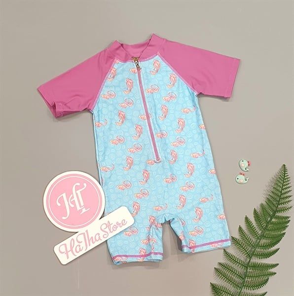  Bộ bơi liền Colloky xanh tay hồng cá bé gái 