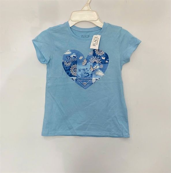  Áo thun PL4CE xanh dương tim hoa bướm bé gái 