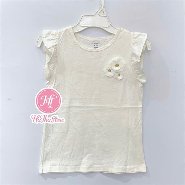  Áo thun C4RTER trắng hoa trắng bé gái 