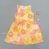  Đầm thun C&J hoa cam vàng hồng bé gái 