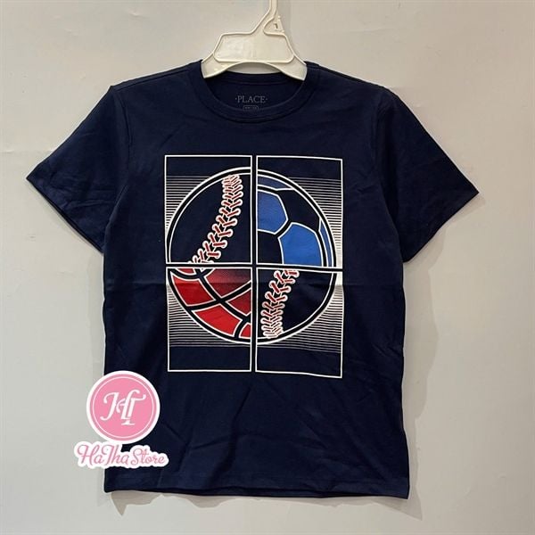  Áo thun PL4CE xanh đen bóng bé trai 