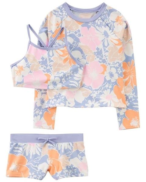  Bộ bơi 3 món xanh hoa bé gái 