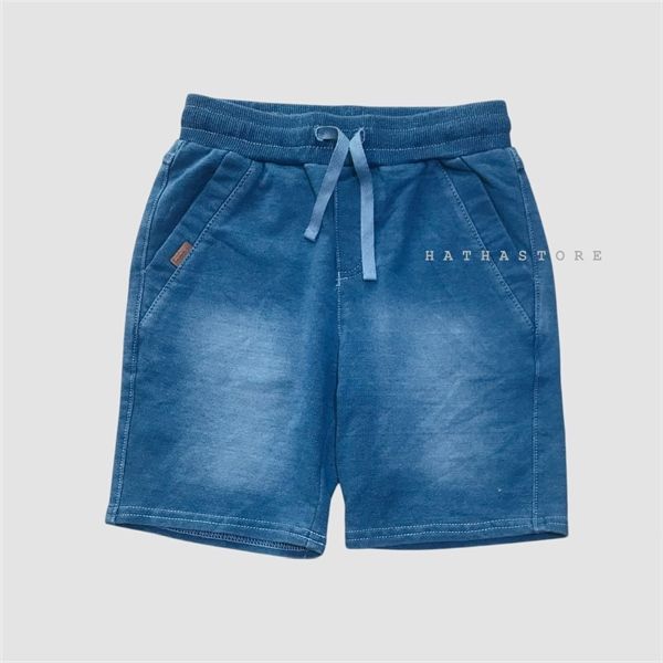  Quần short jean xanh dây rút bé trai 