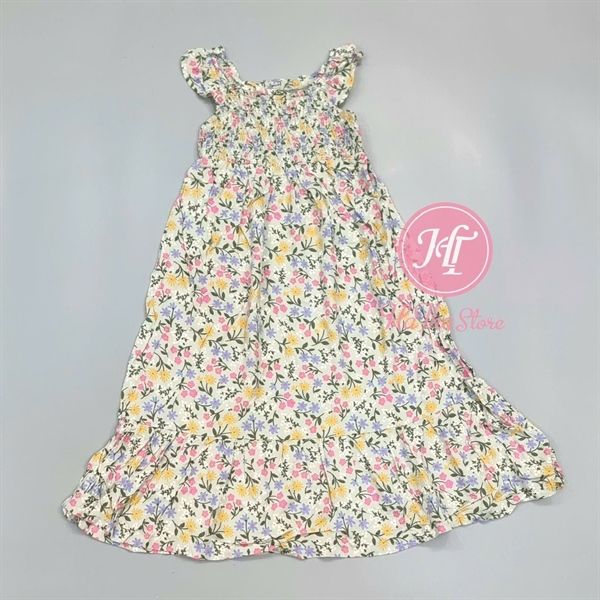  Đầm maxi C&J hoa vàng bé gái 