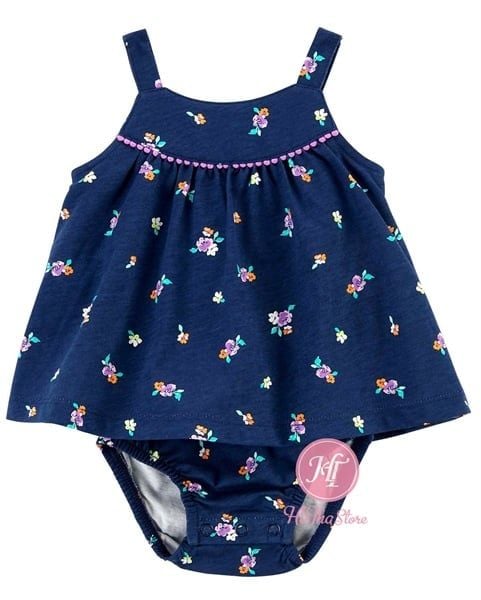  Body váy C4RTER xanh đen hoa nhỏ bé gái 