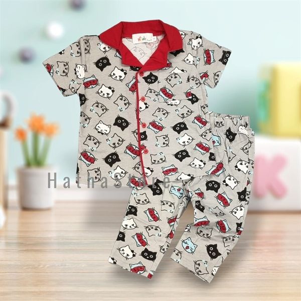  Đồ bộ ngắn xám mèo bé gái 