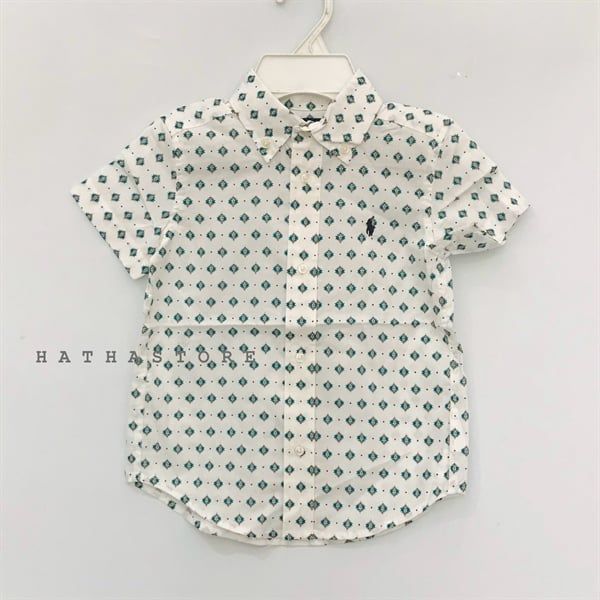  Áo sơ mi Ralph Lauren trắng họa tiết xanh lá bé trai 