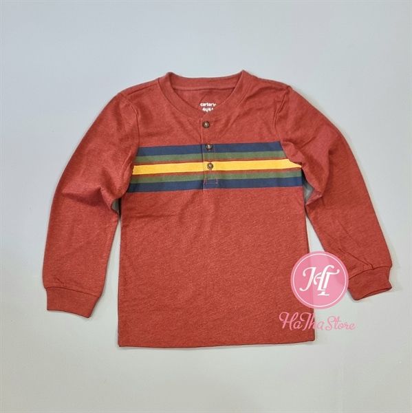  Áo thun tay dài C4RTER đỏ sọc vàng xanh bé trai 