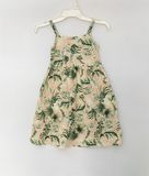  Đầm thun 0LDN4VY cam nhạt hoa xanh bé gái 