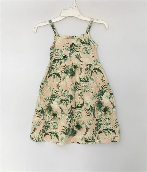  Đầm thun 0LDN4VY cam nhạt hoa xanh bé gái 