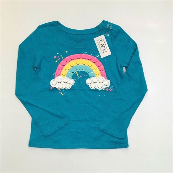  Áo tay dài PL4CE xanh cầu vồng bé gái 