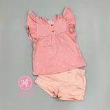  Bộ ngắn P3kkle hồng hoa nhí bé gái 