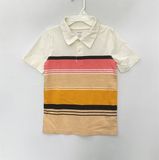  Áo thun C4RTER polo trắng sọc cam vàng bé trai 