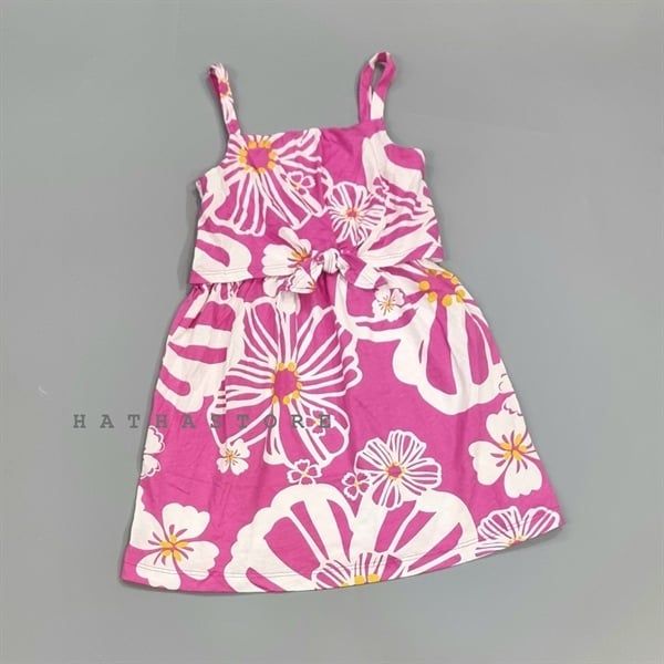  Đầm thun 2 dây C4RTER hồng hoa bé gái 