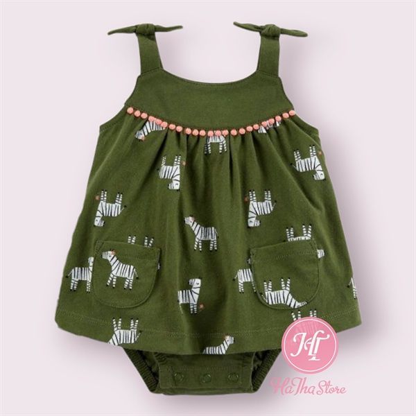  Body váy C4RTER xanh rêu ngựa bé gái 