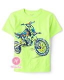  Áo thun PL4CE xanh dạ quang xe moto bé trai 