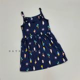  Đầm thun 2 dây C4RTER xanh đen kem bé gái 