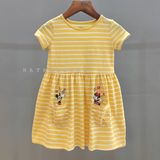  Đầm thun tay ngắn JB vàng sọc mickey bé gái 