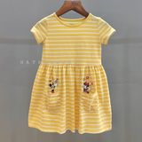  Đầm thun tay ngắn JB vàng sọc mickey bé gái 