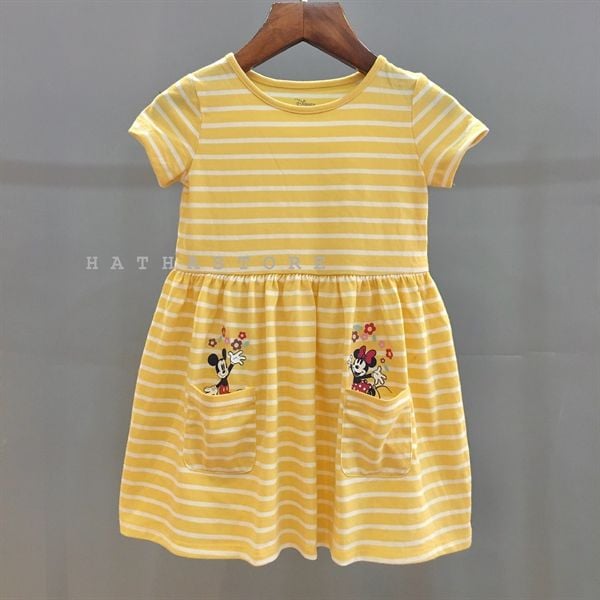  Đầm thun tay ngắn JB vàng sọc mickey bé gái 