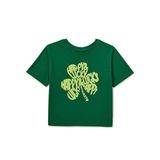  Áo thun croptop xanh cỏ happy luck bé gái 