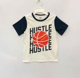  Áo thun trắng tay xanh hustle bé trai 
