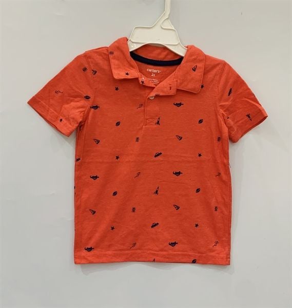  Áo thun polo C4RTER đỏ cam họa tiết bé trai 