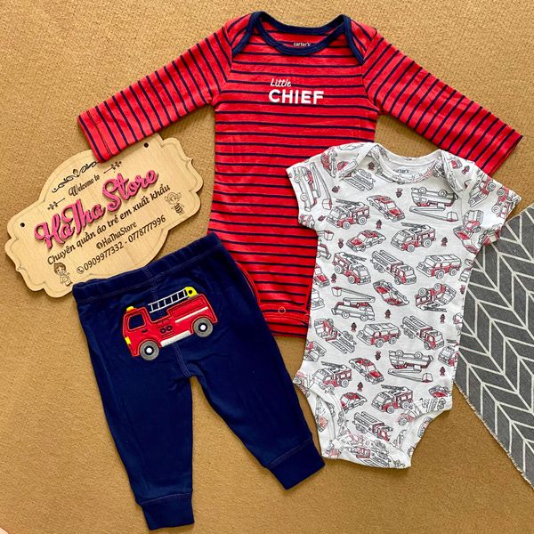  Set 3 CARTER dài đỏ sọc ngang bé trai 