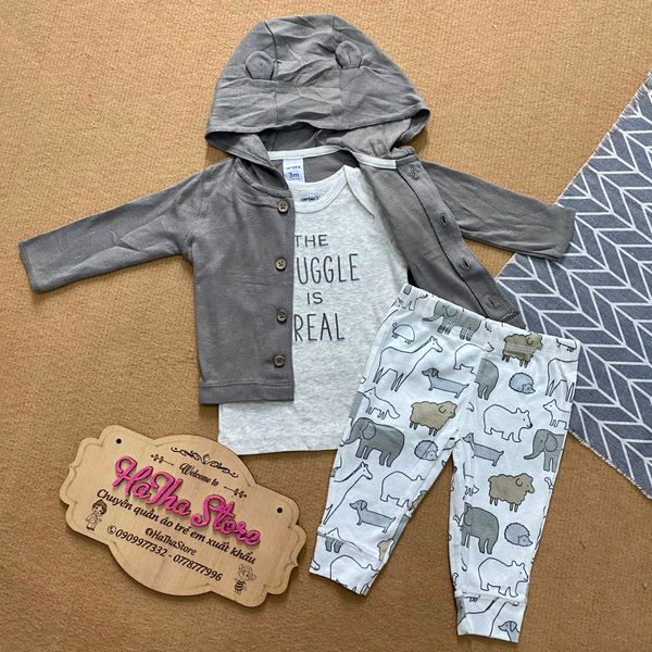  Set 3 CARTER ngắn xám thú bé trai 