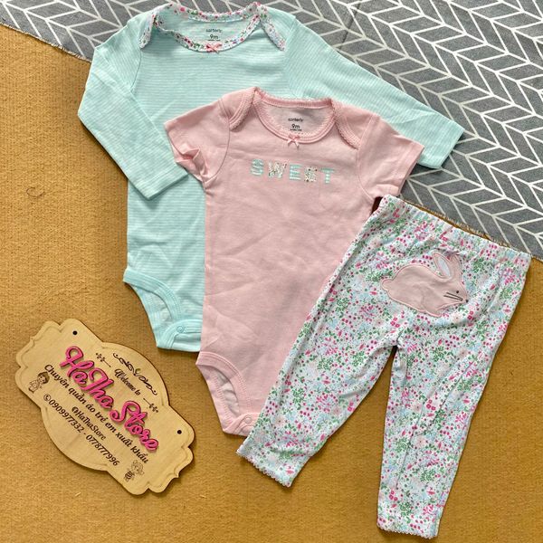  Set 3 CARTER dài xanh dương sọc bé gái 