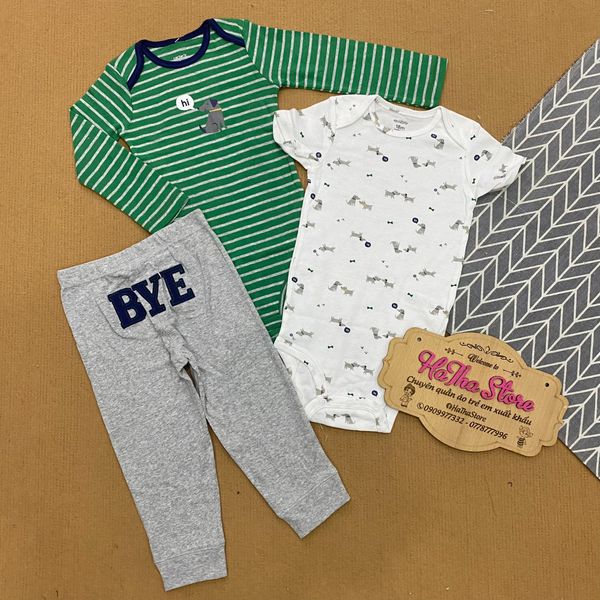  Set 3 CARTER dài xanh lá sọc chó bé trai 