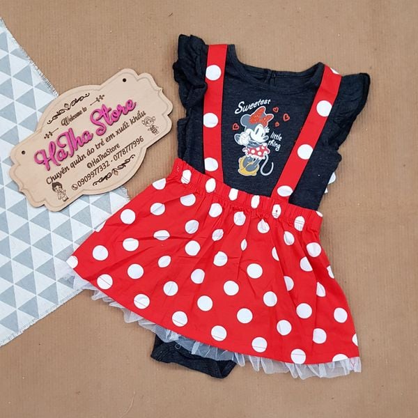  Set yếm váy Disney đỏ Mickey bé gái 