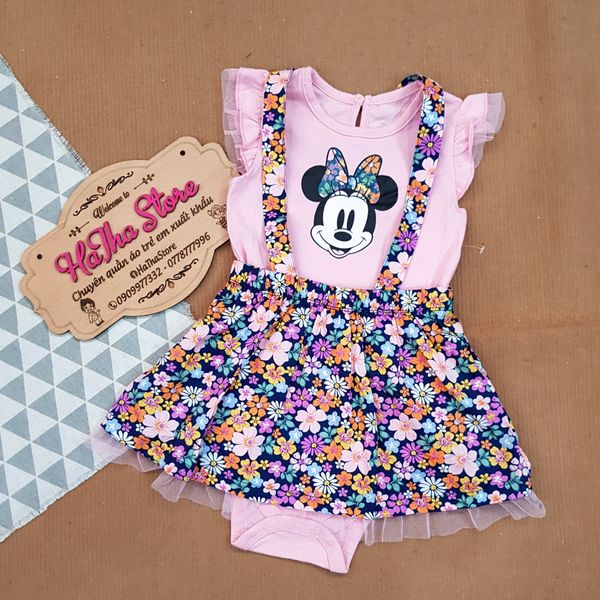  Set yếm váy Disney hồng Mickey bé gái 