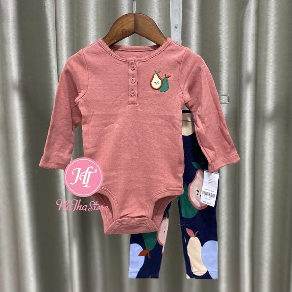  Set 2 bodysuit nâu trái lê và quần dài bé gái 