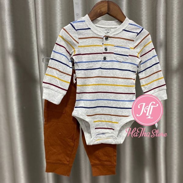  Set 2 món bodysuit và quần dài sọc bé trai 