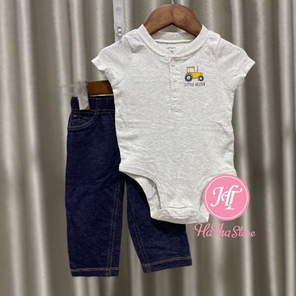 Set 2 bodysuit xám xe và quần dài cho bé trai 