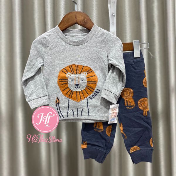  (X) (9M) Set 2 món áo thun xám sư tử và quần dài cho bé trai 