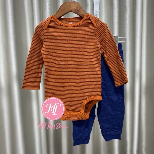  Set 2 món bodysuit sọc nâu và quần dài cho bé trai 