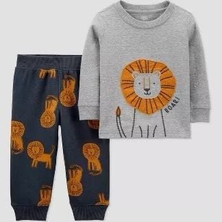  (X) (9M) Set 2 món áo thun xám sư tử và quần dài cho bé trai 