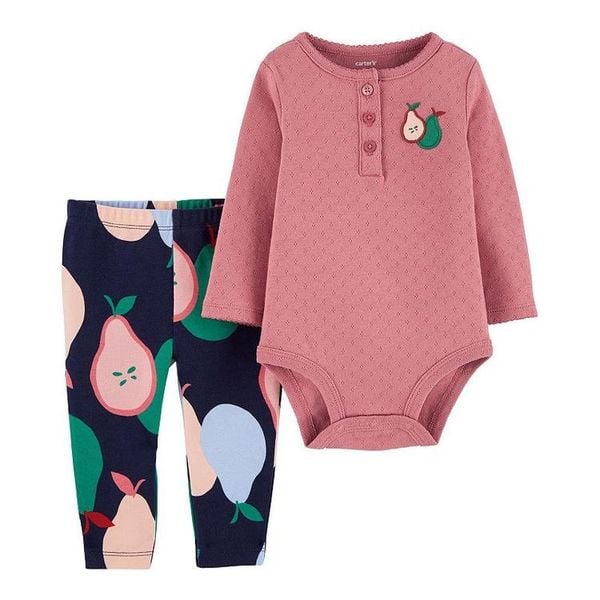  Set 2 bodysuit nâu trái lê và quần dài bé gái 