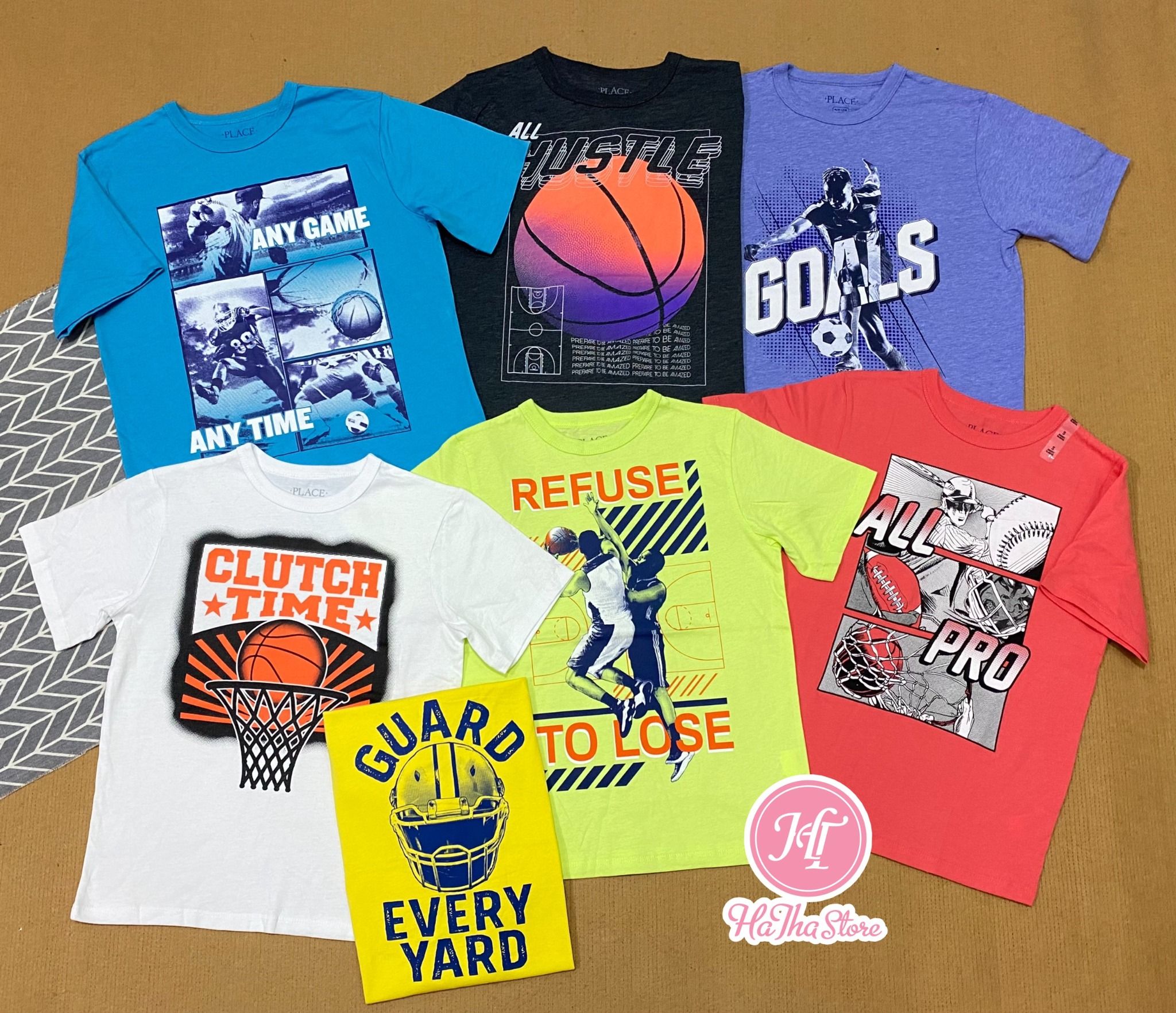  (X) (SIZE 5Y) Áo thun Place xanh Dad knows everything bé trai 