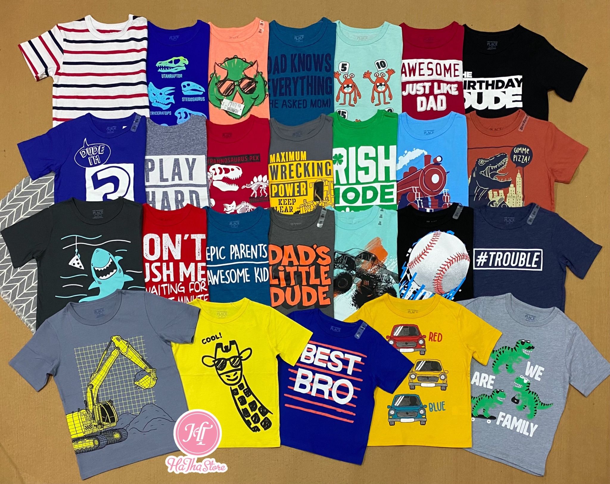  (X) (SIZE 5Y) Áo thun Place xanh Dad knows everything bé trai 