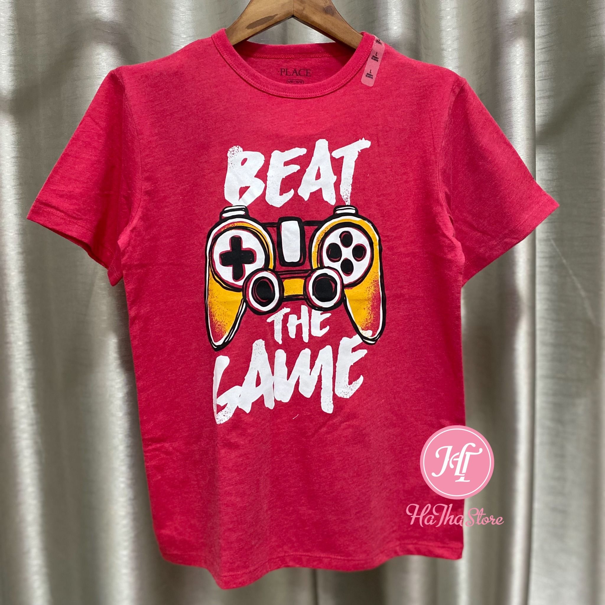  (X) (SIZE 12Y) Áo thun Place đỏ hồng beat the game bé trai 