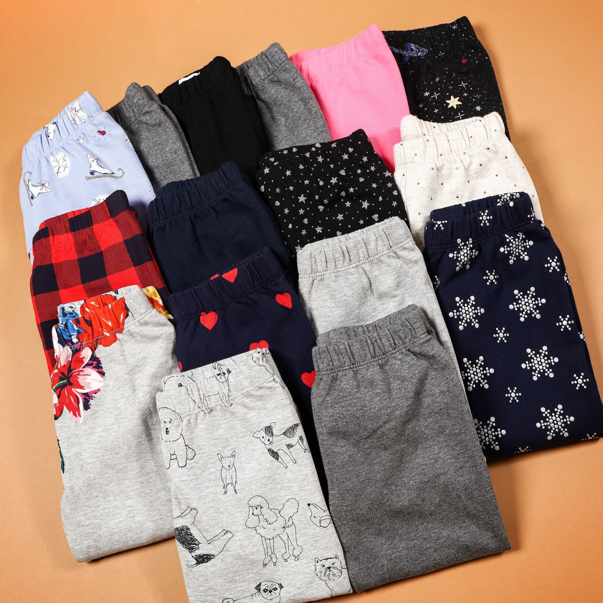  (x) Quần legging thun G4P xanh đen tim đỏ bé gái 