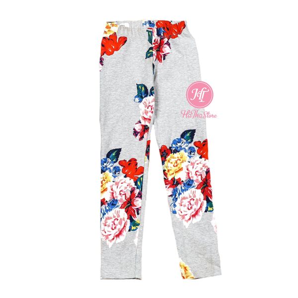  (X) Quần legging thun G4P xám hoa bé gái 