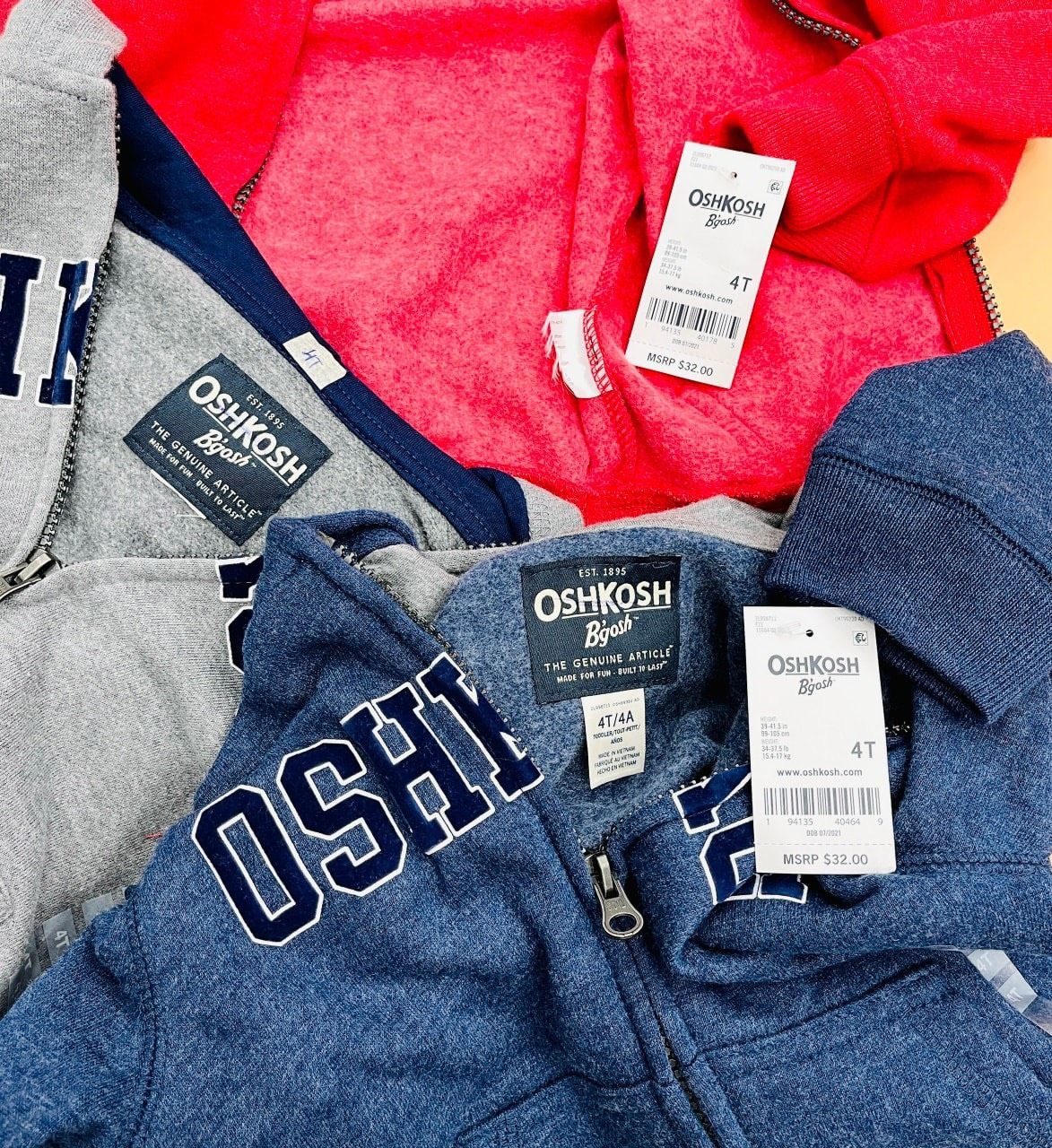  (X) Áo khoác nón chữ Oshkosh xanh đen cho bé 