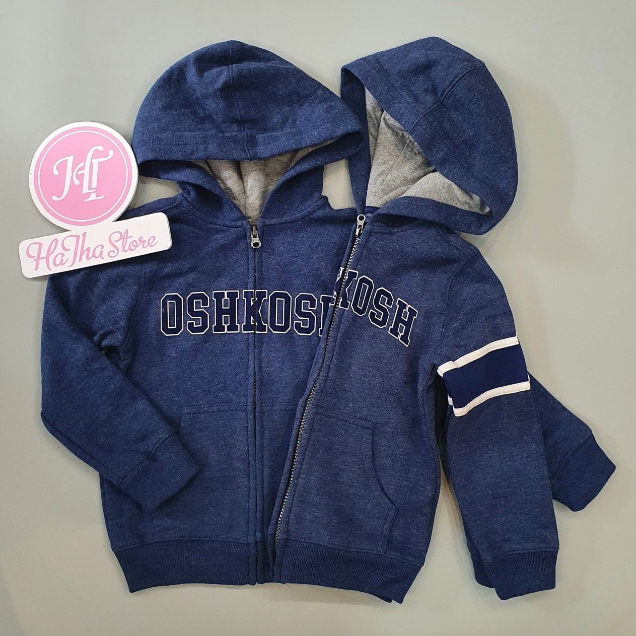  (X) Áo khoác nón chữ Oshkosh xanh đen cho bé 