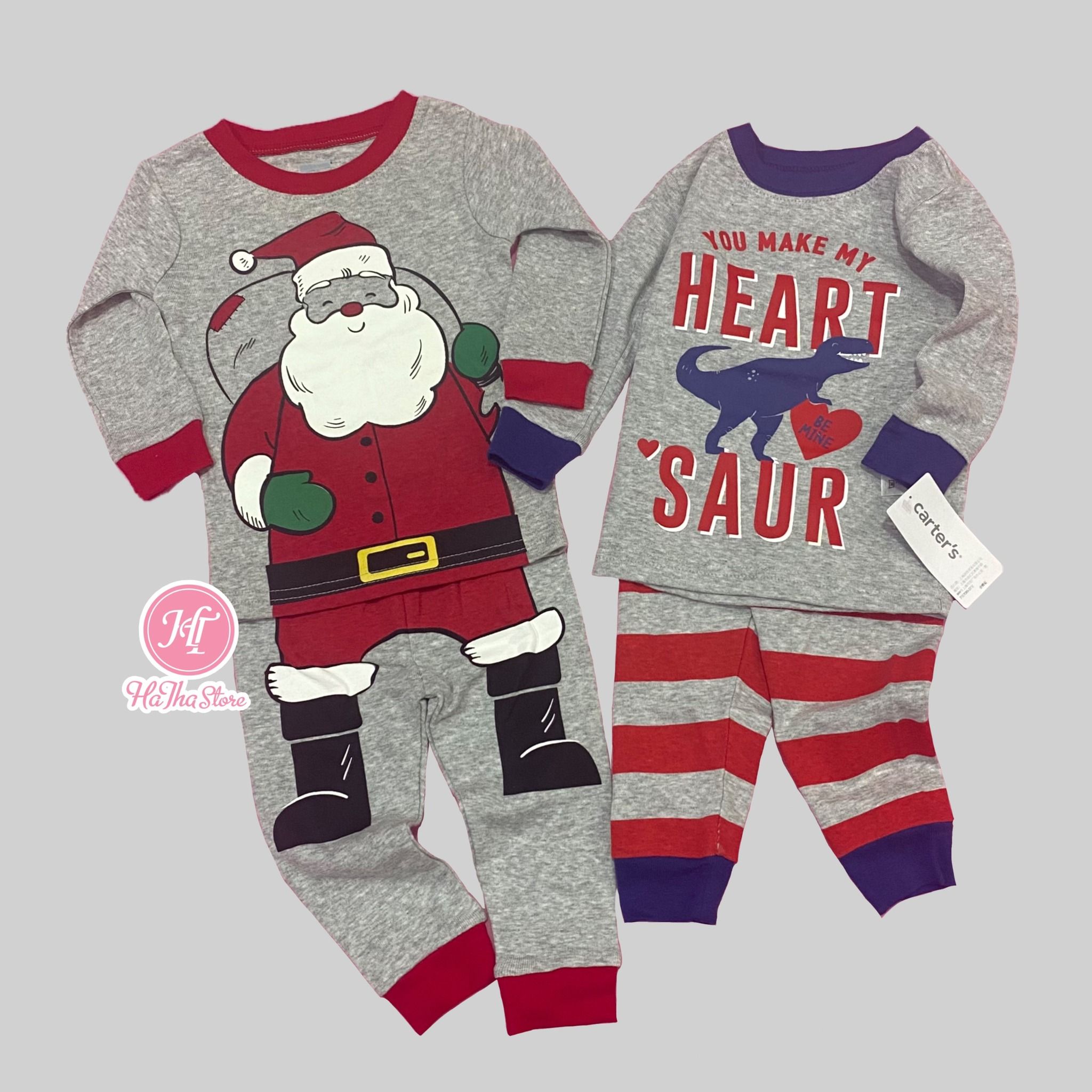  (X) (Size 6-9m) Đồ bộ dài phôm ôm Carter xám khủng long bé trai 